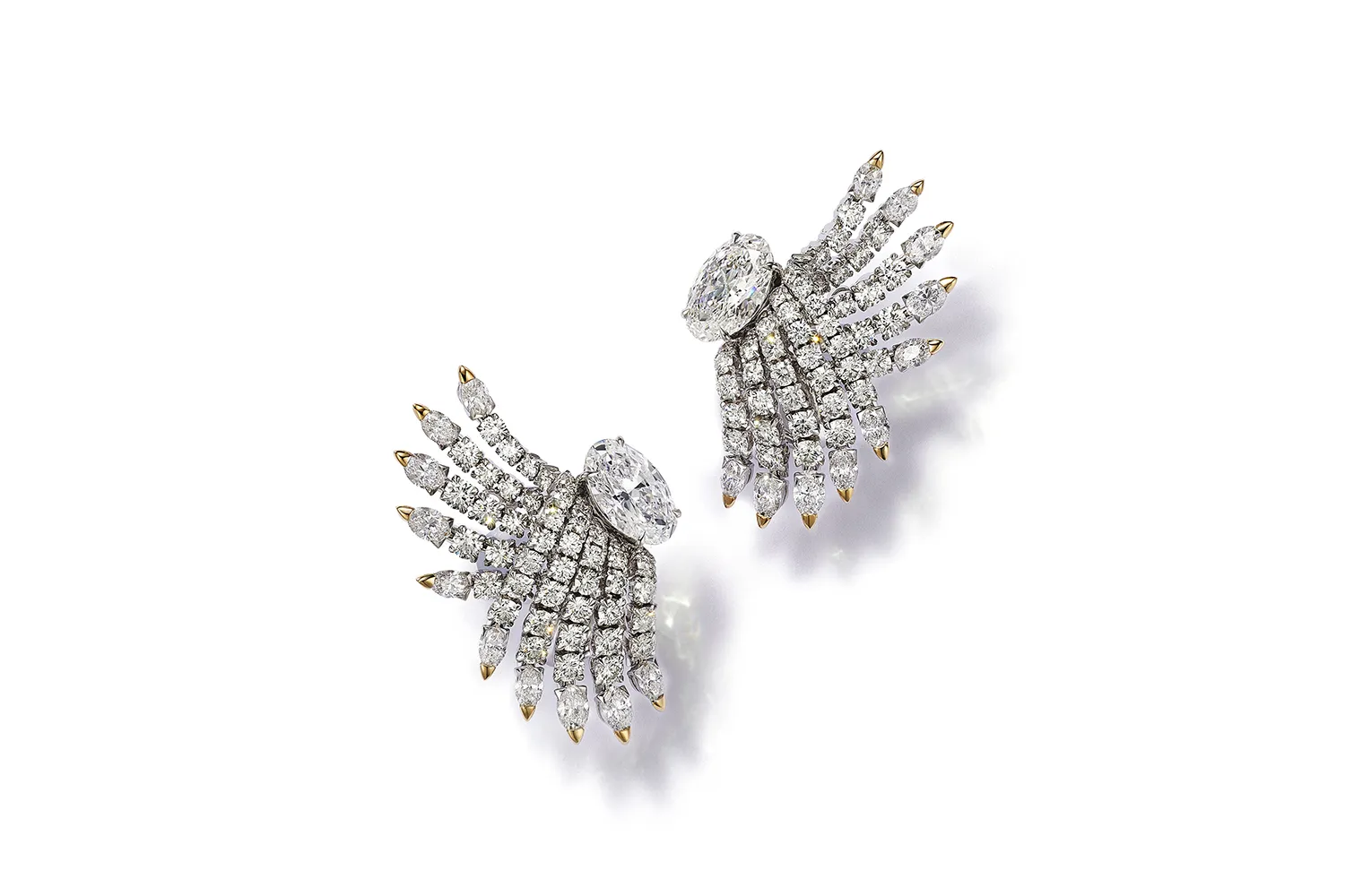 Tiffany & Co. Bioluminescence Wave earrings with over 6 total carats of diamonds and further diamond accents in 18k white and yellow gold, from the Sea of Wonder Blue Book 2025 High Jewellery collection 