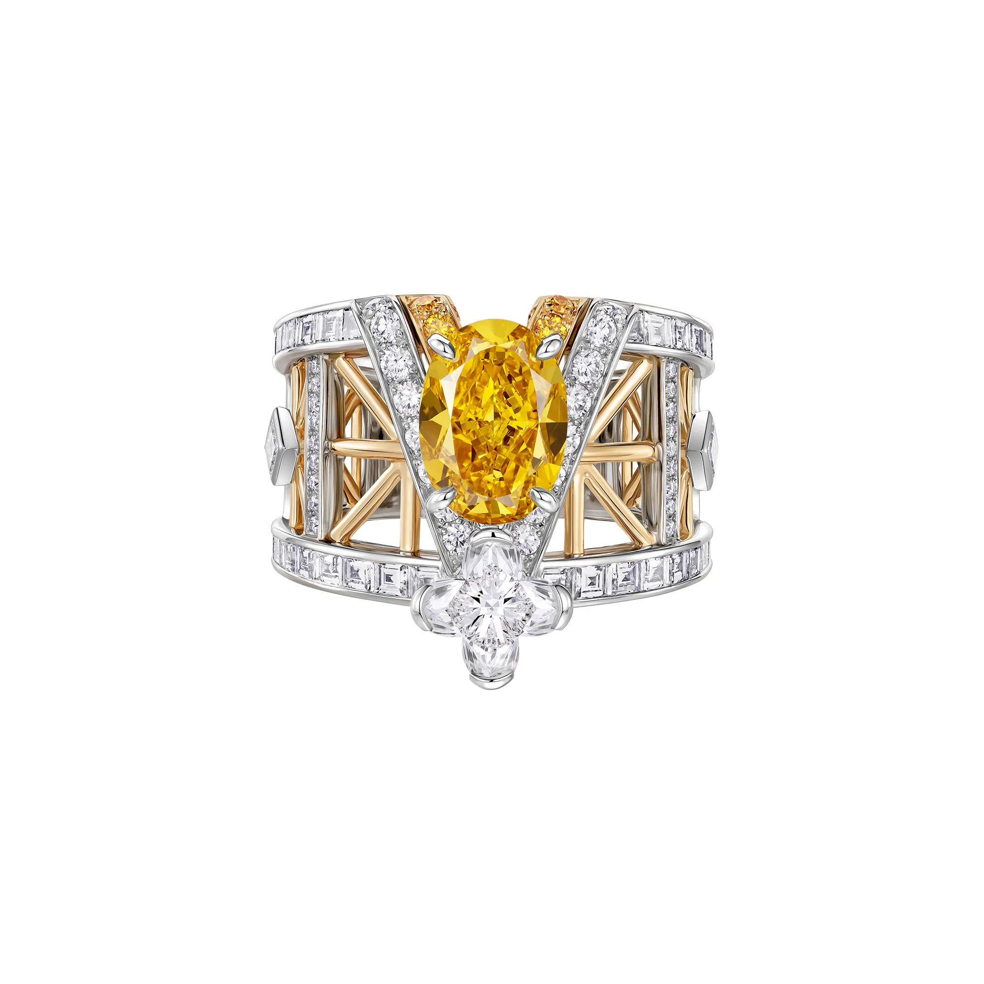 Louis Vuitton Victoire ring with yellow and colourless diamonds from Chapter II of the Awakened Hands, Awakened Minds High Jewellery collection