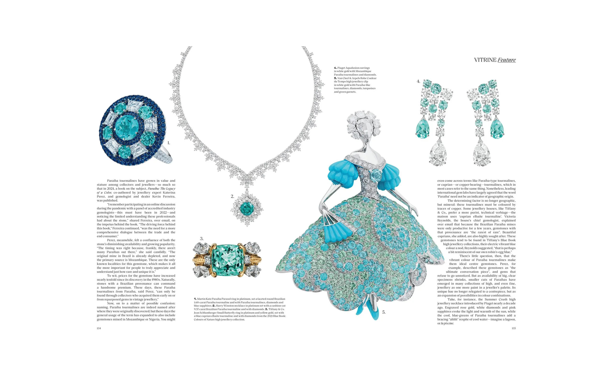Excerpts from the Vogue Singapore March 2025 issue, featuring a ring by Martin Katz, a ring by Tiffany & Co., a necklace by Harry Winston, a clip by Van Cleef & Arpels, and earrings by Piaget