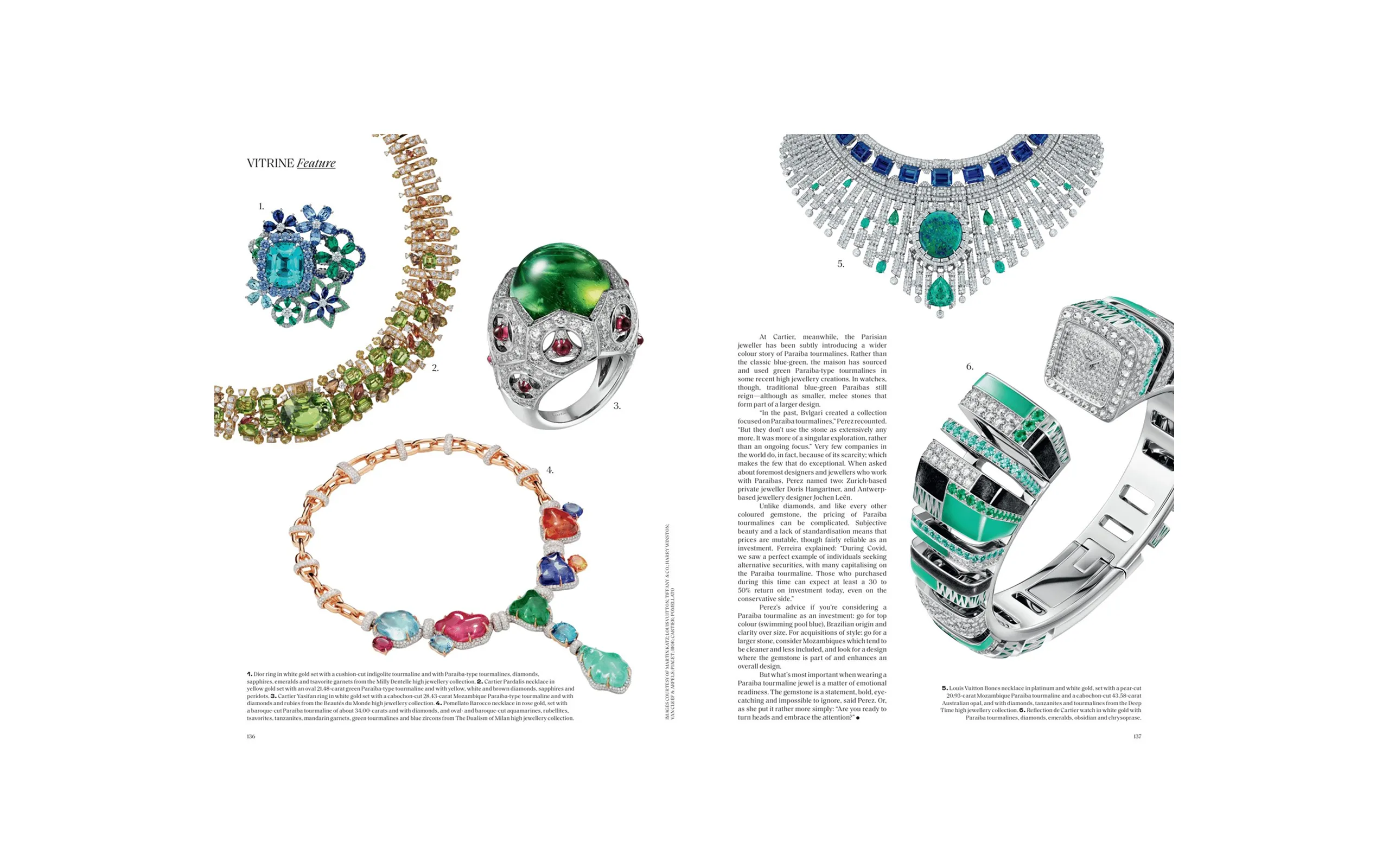 Excerpts from the Vogue Singapore March 2025 issue, featuring a Dior ring, a Cartier necklace and ring, a Pomellato necklace, a Louis Vuitton necklace, and a Cartier watch
