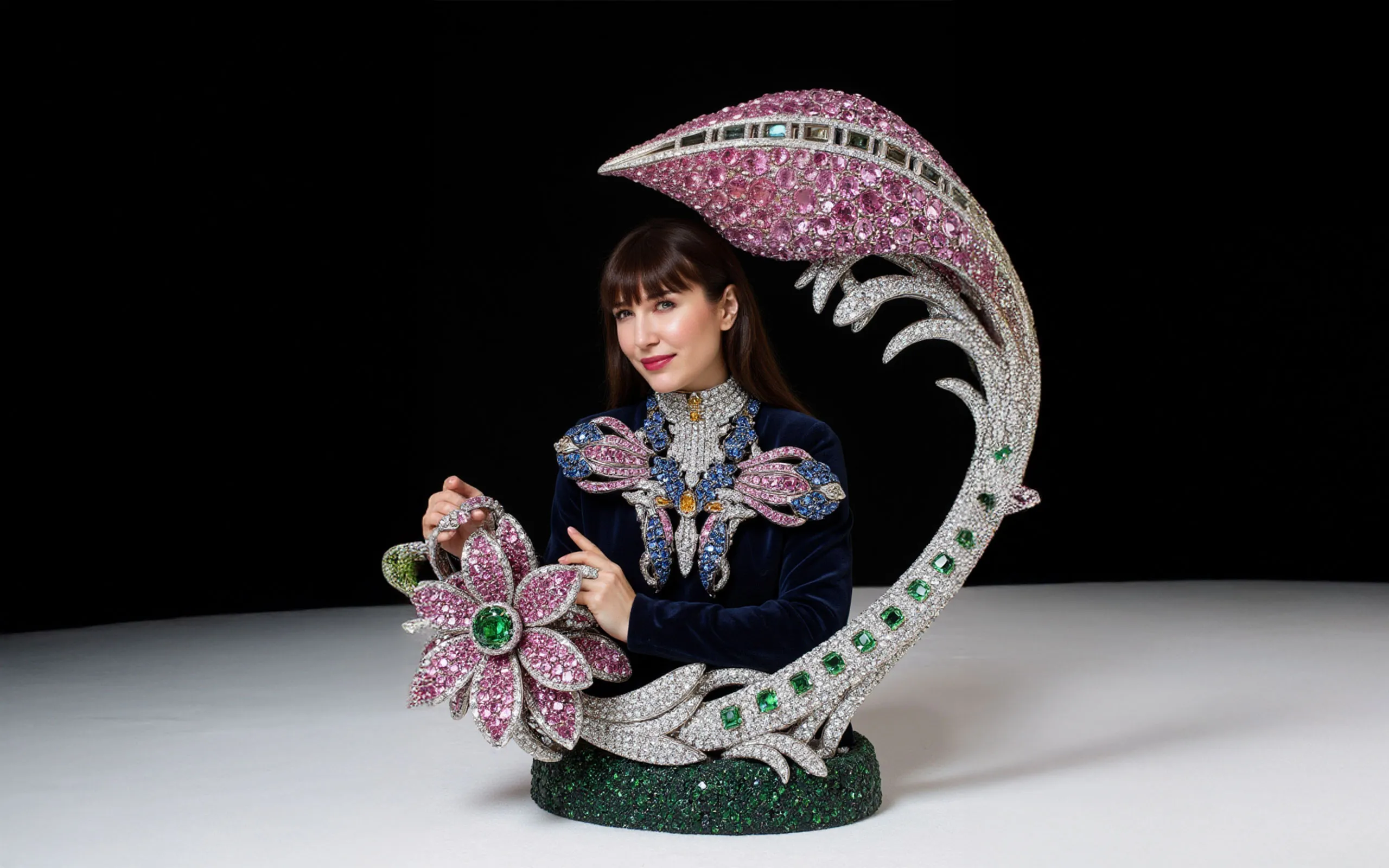 Katerina Perez wears a fantastical and entirely AI-created necklace in this image created by Anastasia Rogozhina