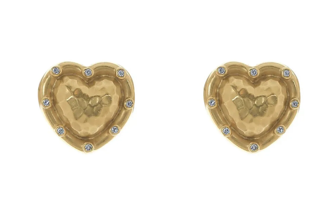 For Future Reference vintage 1980s diamond heart earrings in 18 carat yellow gold. Available at Marissa Collections. 