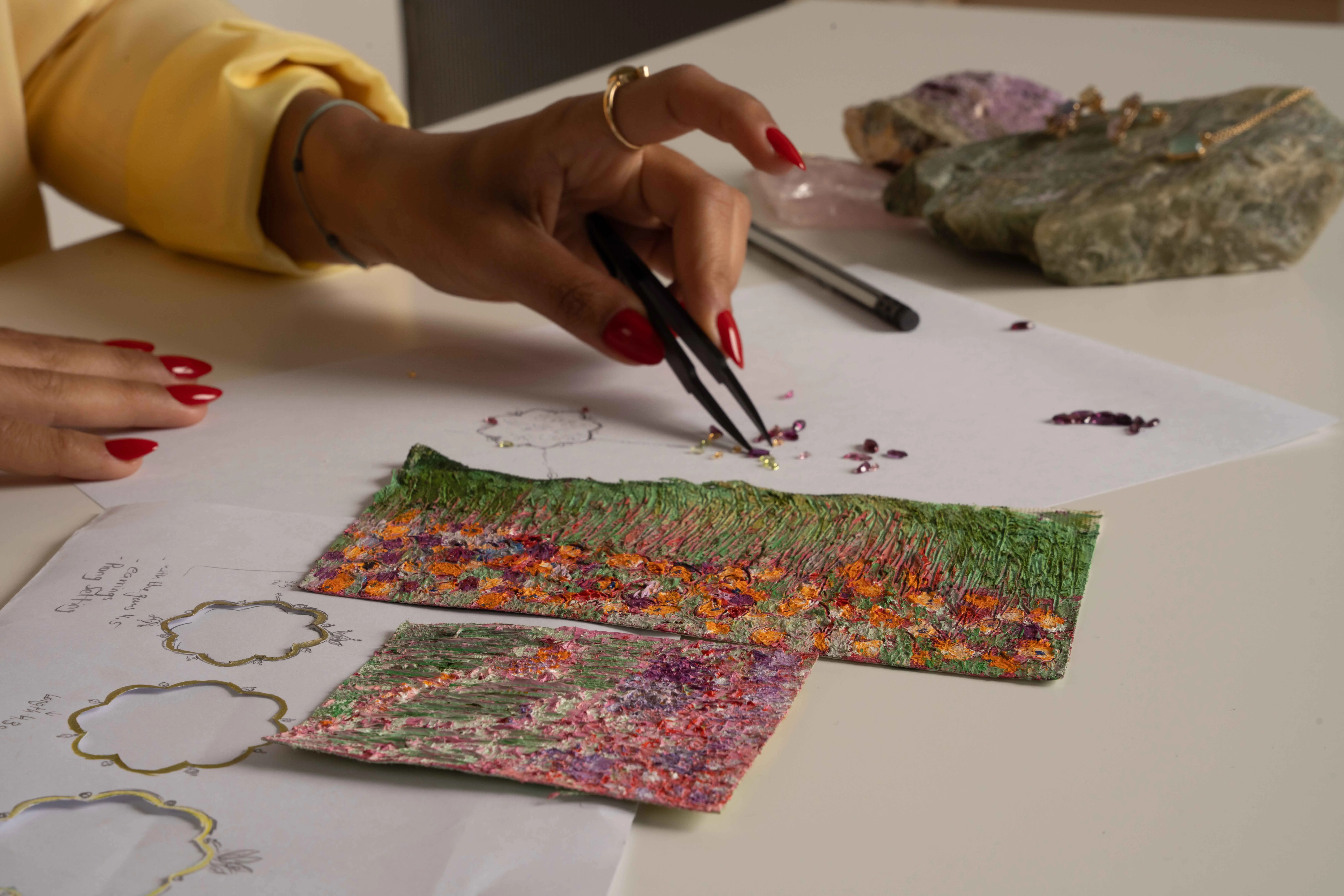 Kyan Jewelry Founder Amal Sanad draws inspiration from ‘The Secret Garden’ series of paintings by artist Mayasa Al Sowaidi for a collaborative fine jewellery collection