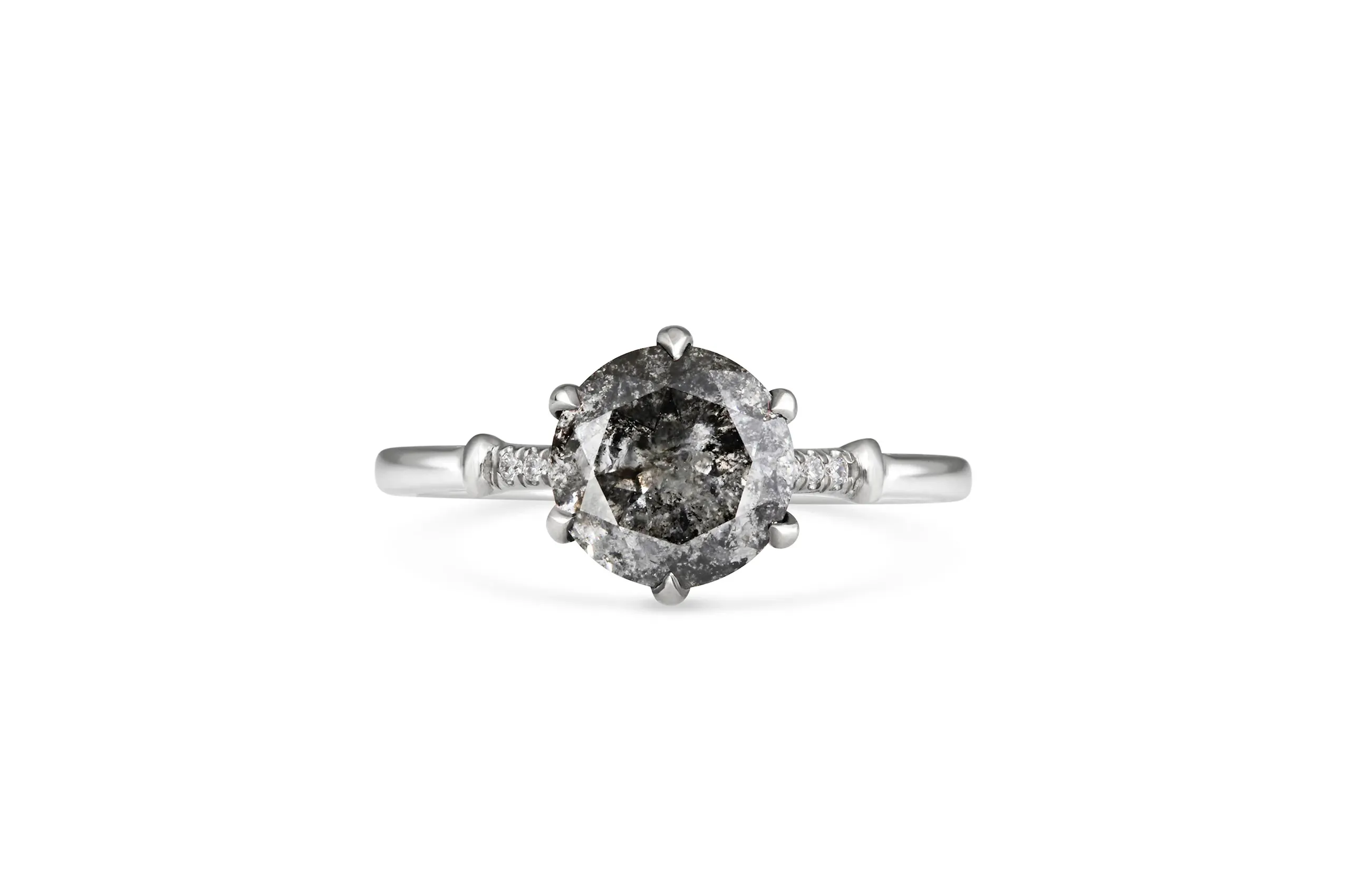Rachel Boston round salt-and-pepper diamond engagement ring in 18K white gold