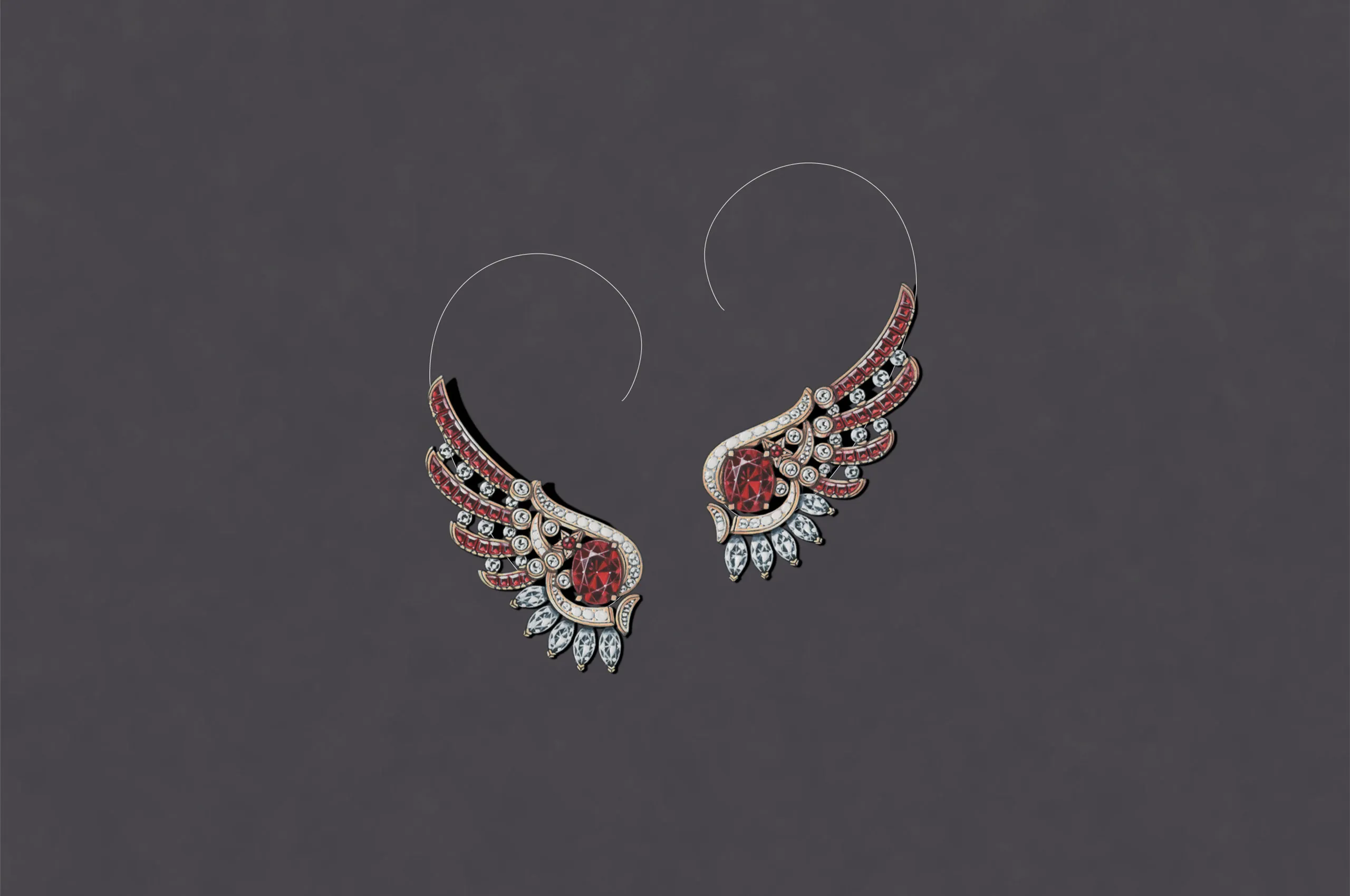 Chanel Wild at Heart earrings with two oval-cut rubies of 4.06 carats and 3.44 carats set alongside natural polished diamonds and further rubies in pink gold from the Reach for the Stars High Jewellery collection 