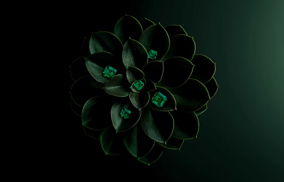 <p>A selection of square-cut emeralds</p>
