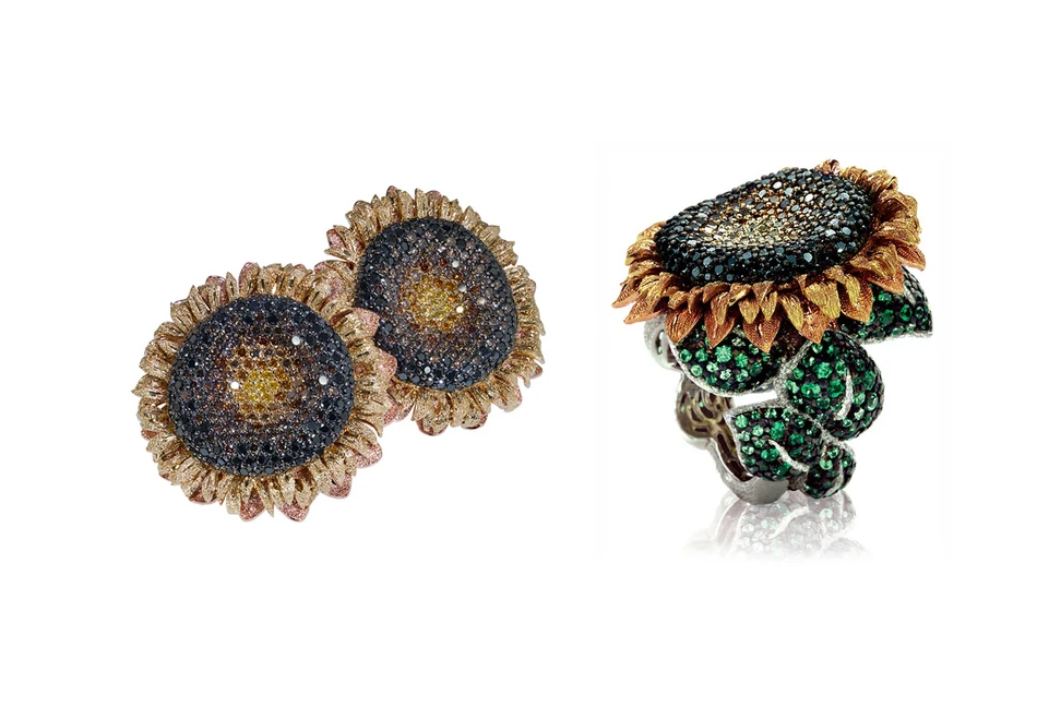<p>Alex Soldier Sunflower earrings and a ring inspired by Van Gogh’s Sunflowers</p>