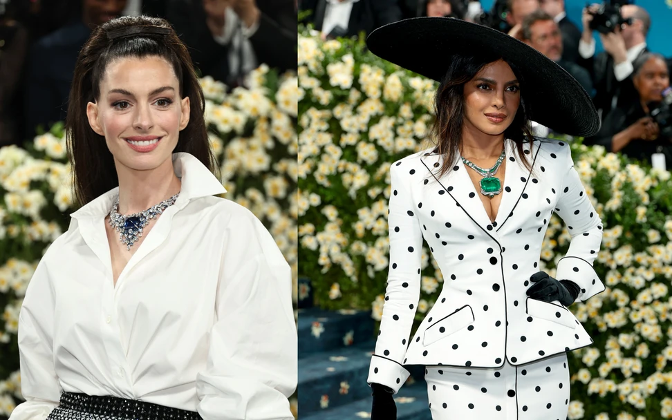 <p>Anne Hathaway and Priyanka Chopra Jonas gave a sneak preview of Bvlgari&#8217;s new Polychroma High Jewellery collection wearing the Cosmic Vault necklace, set with a 123-carat sugarloaf sapphire, and the The Magnus Emerald necklace, showcasing a 241-carat octagonal-shaped emerald</p>
