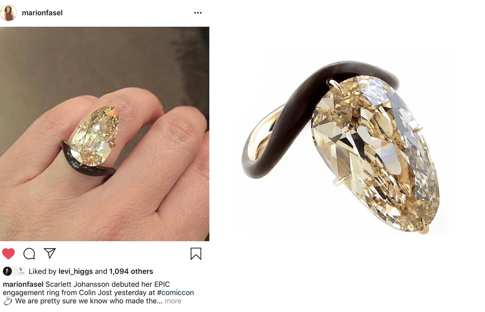 <p>Author Marion Fasel highlights a ring by Taffin designer James de Givenchy, which is similar to a light brown diamond engagement ring worn by Hollywood actress Scarlett Johansson</p>