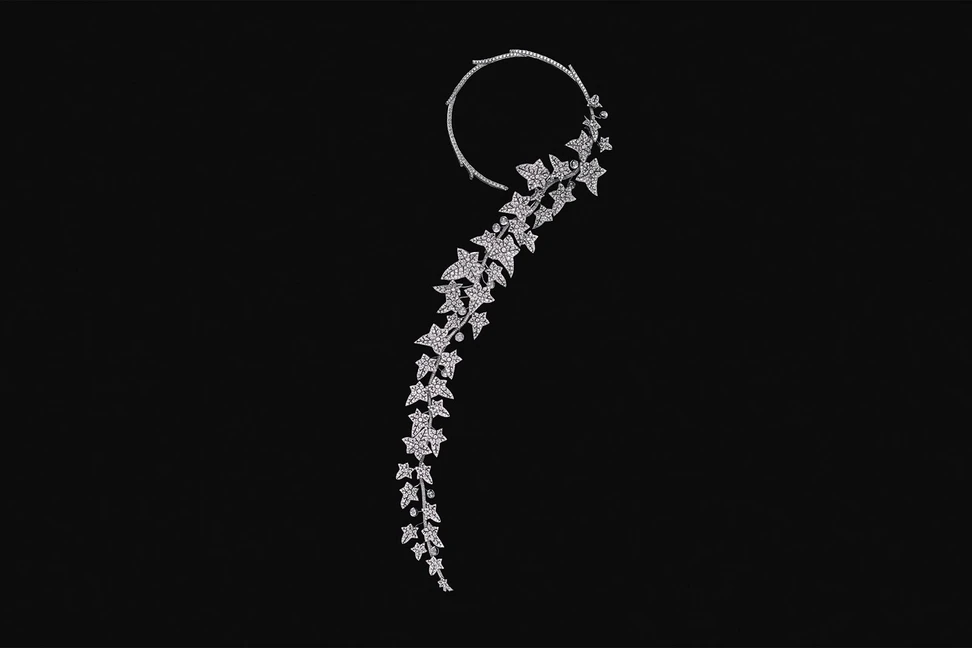 <p>The Untamed necklace in the Boucheron Histoire de Style ‘Nom: Boucheron Prénom: Frédéric’ High Jewellery collection brings climbing ivy to life with diamonds and rock crystal, set in white gold</p>