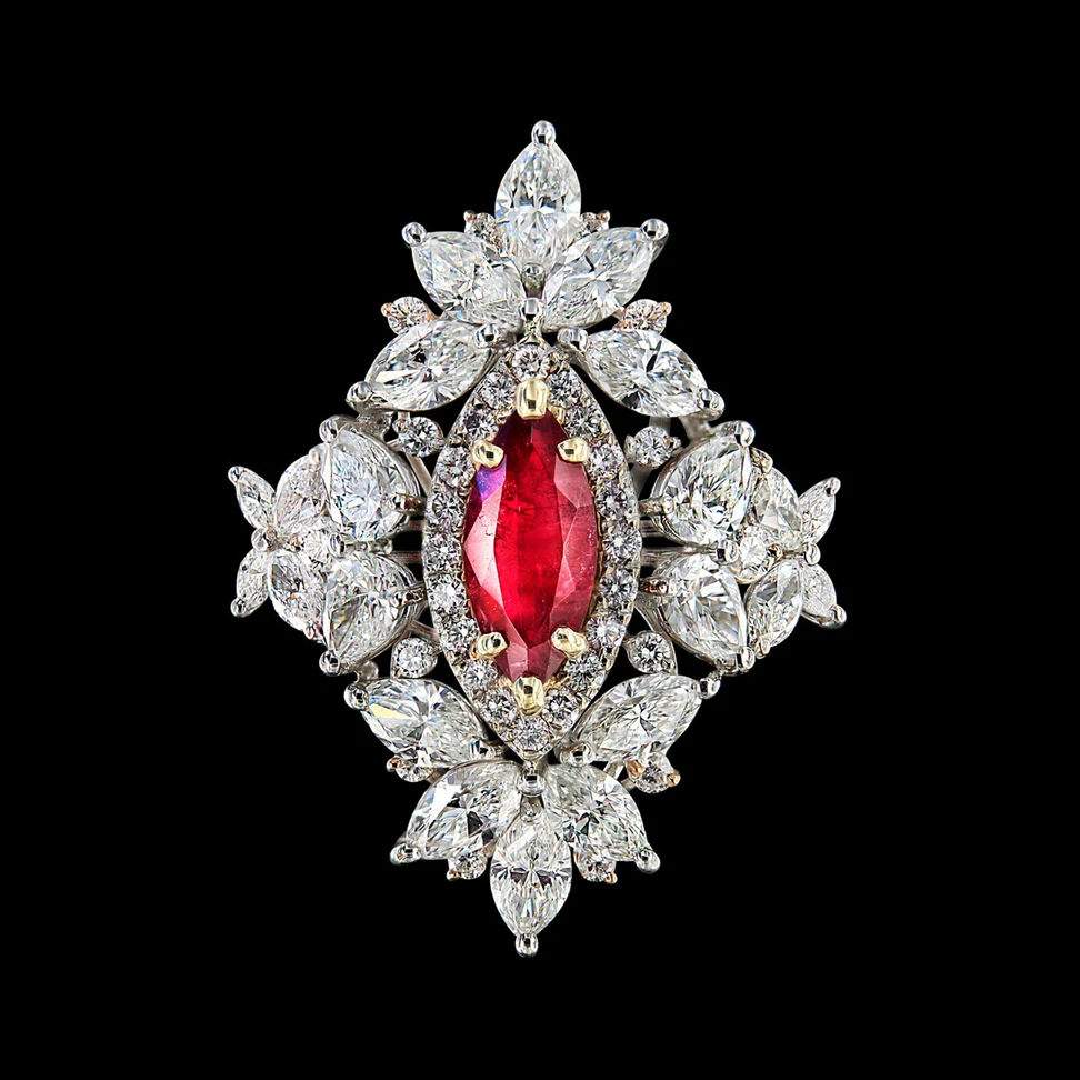 <p>Caratell 0.66ct Bixbite – Red beryl and 2.74ct Diamond drop earrings from ‘Victoria’ collection</p>