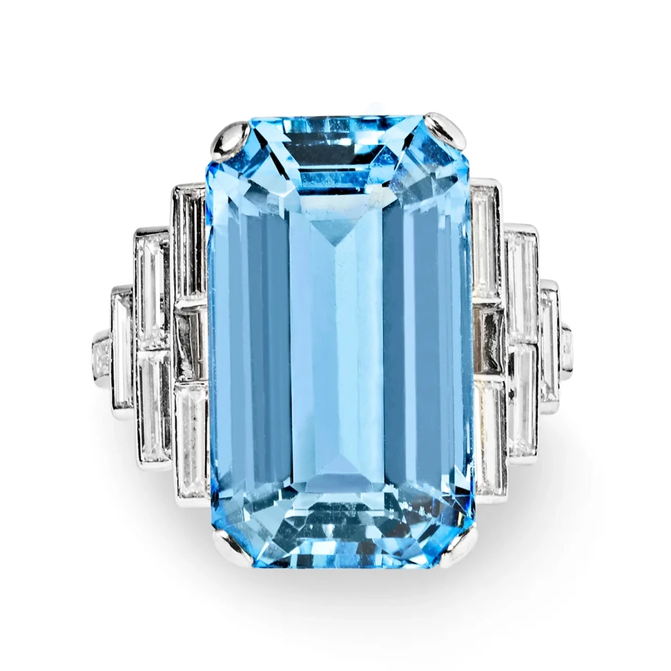 <p>Cartier London Art Deco Aquamarine and Diamond Ring</p>
