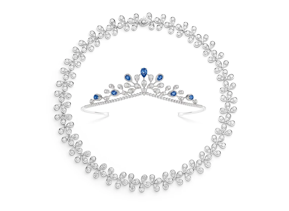 <p>Chaumet’s ‘Joséphine, Joséphine – Chaumet au Firmament’ necklace that converts into a headband and a tiara with sapphires and diamonds</p>