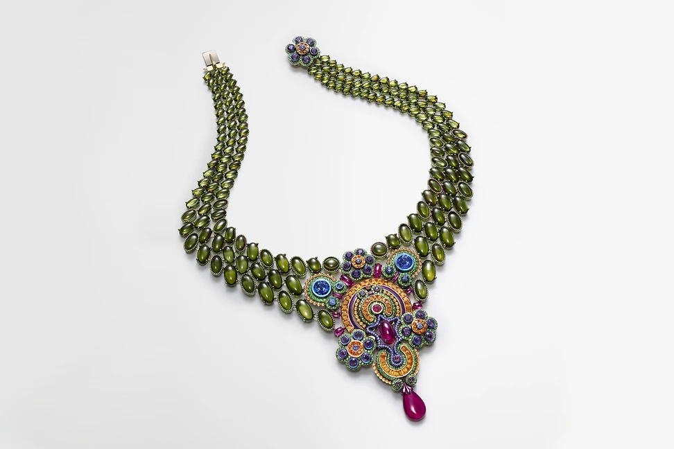 <p>Chopard Red Carpet collection necklace with two feature pear shaped cabochon pink rubellite tourmalines and a variety of gemstones</p>