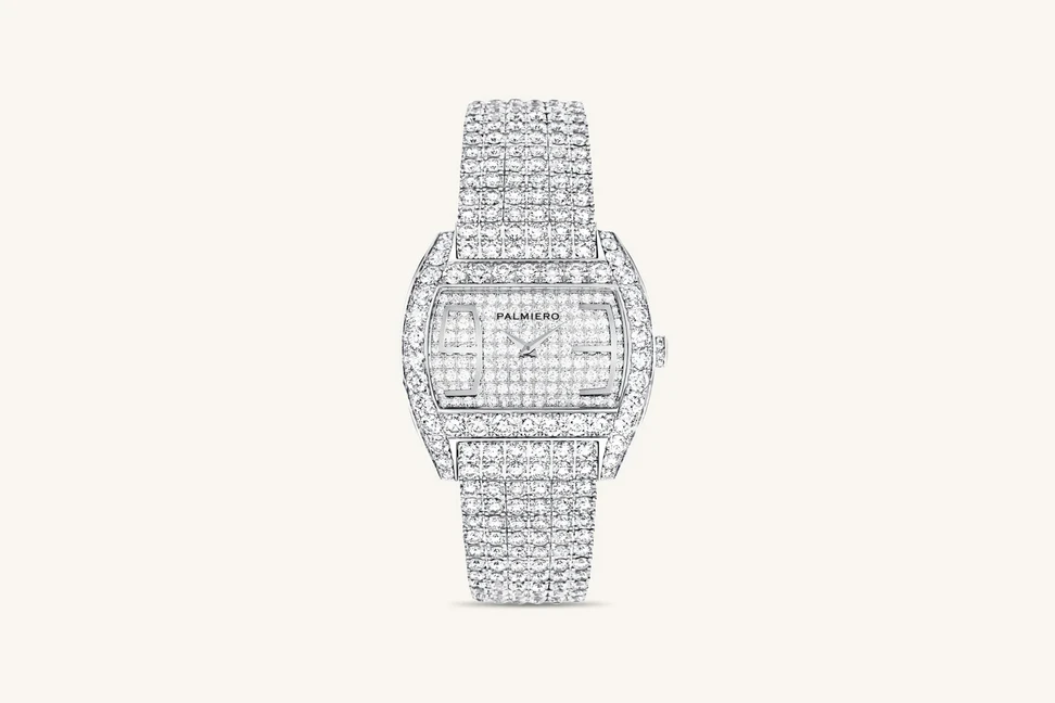<p>Cinema watch by Palmiero, featuring white diamonds on white gold</p>

