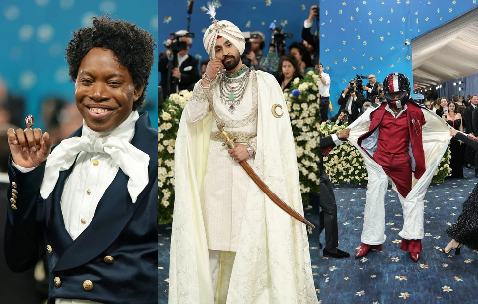 <p>Jeremy O. Harris wore a custom-made peachy brown diamond ring by Benjamin Hawkins, Indian singer Diljit Dosanjh layered up in diamond and gemstone necklaces by Golecha Jewels, and actor Damson Idris wore an emerald and tourmaline brooch from his new brand DIDRIS</p>
