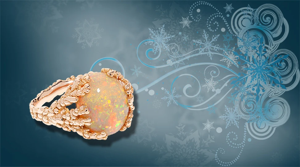 <p>Ornella Iannuzzi “Fiery Coral Atoll” in 18k rose gold and a rare fire Wello opal – £4,800</p>