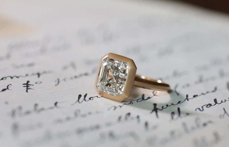 <p>Hancocks 5.06ct Asscher-cut diamond in a brushed rose gold Solitaire ring</p>
