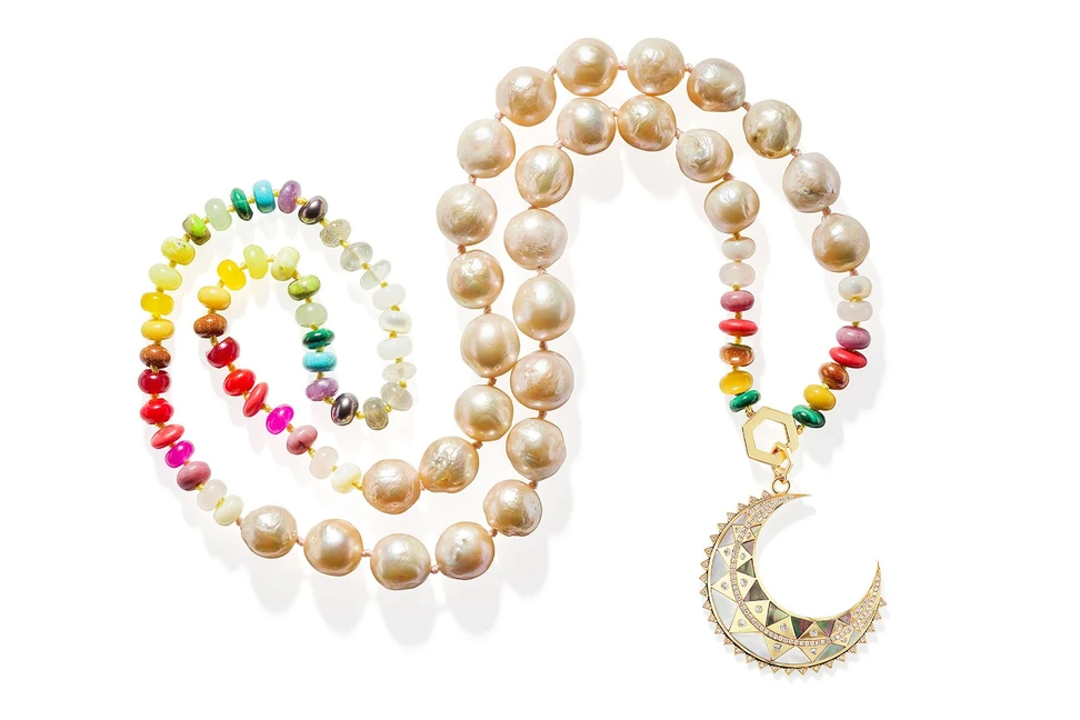 <p>Harwell Godfrey pearl and coloured gemstone necklace</p>
