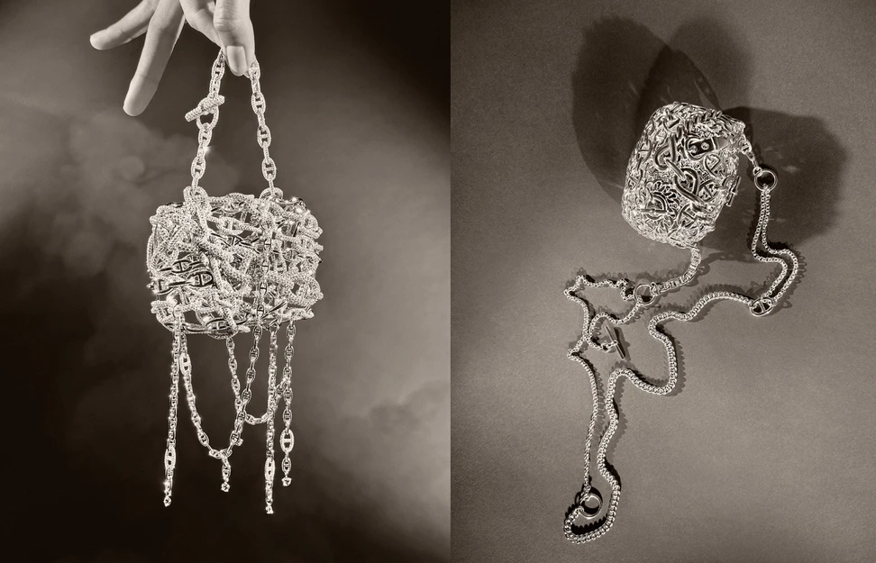 <p>Hermes Sac bijou Chaine d’Ancre in white gold set with 11,668 diamonds totalling at 99.07-cts</p>