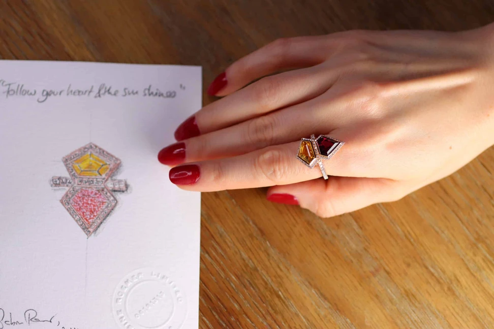 <p>The gemstones chosen for Katerina Perez&#8217;s Superwoman ring by Sabine Roemer and Minehaus reflect her unique personality and story</p>

