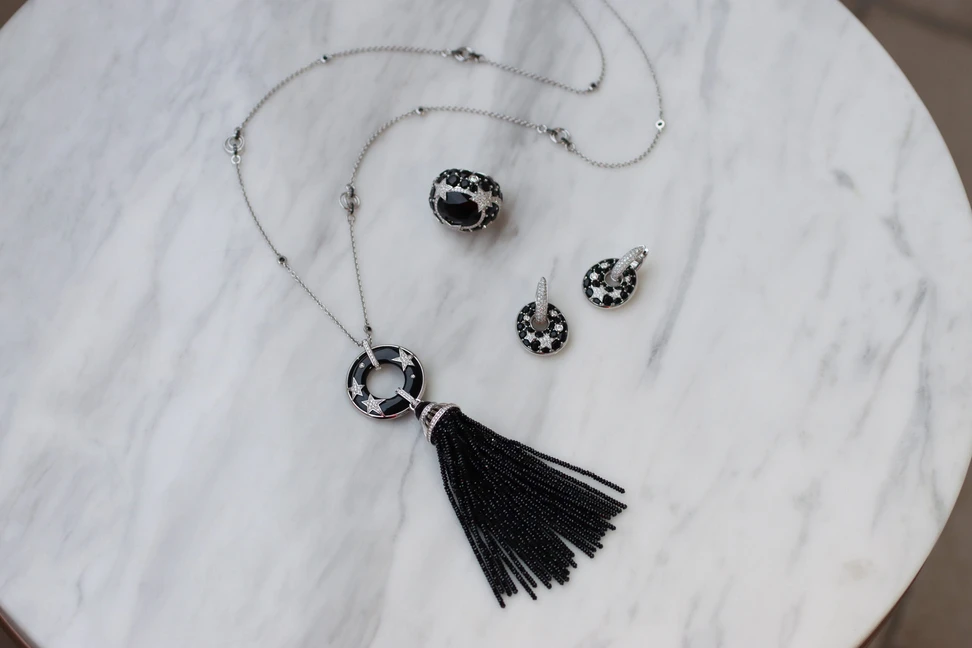 <p>Star Flight creations by Elena Semy Jewellery including the Star Flight ring with 17.03 carats of onyx, 17.5 carats of black spinel and 1.4 carats of diamonds set in 18k white gold </p>
