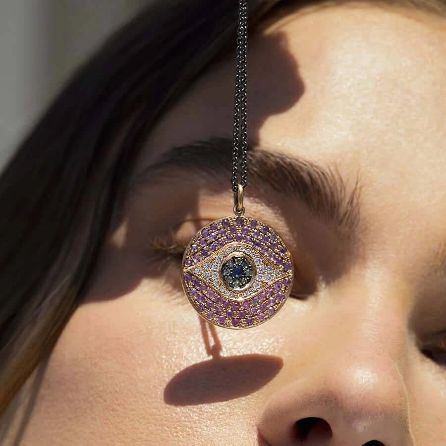 <p>This exquisite Ileana Makri Dawn Pendant is carefully crafted from polished 18k rose gold and encrusted with shimmering pavé-set diamonds, pink sapphires, green sapphires, and blue sapphires</p>
