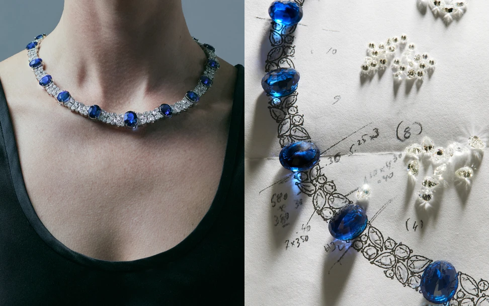 <p>This Isabel Gemology necklace features 102.09 carats of royal blue sapphires from Sri Lanka and 37 carats of fancy-cut diamonds, set in platinum and requiring more than 550 hours of craftsmanship  </p>
