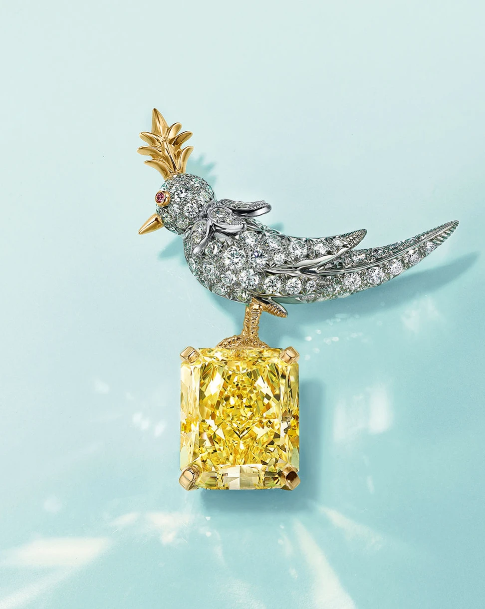 <p>Tiffany&Co. Bird On The Rock brooch with yellow 128.54cts Tiffany Diamond</p>