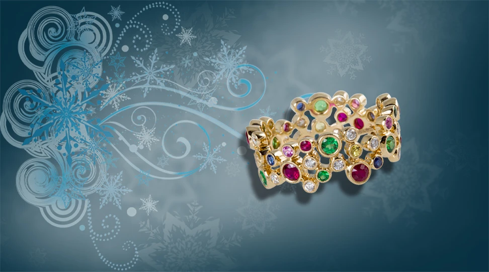 <p>Ungar & Ungar Kaleidoscope Ring with diamonds, pink, yellow and blue sapphires and rubies – £2,950</p>