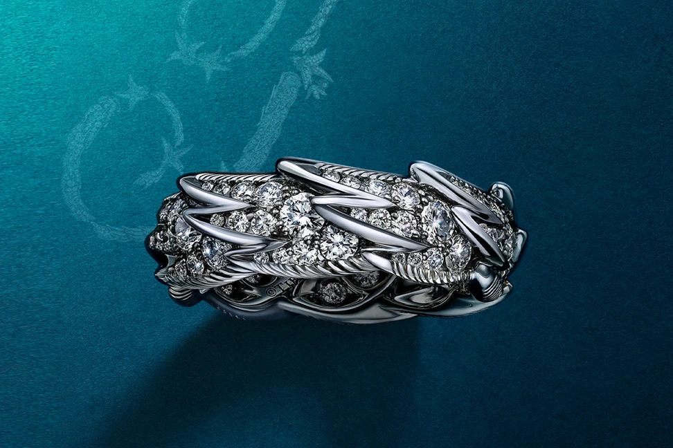 <p>Bird on a Rock by Tiffany Wings wide ring in platinum with diamonds</p>
