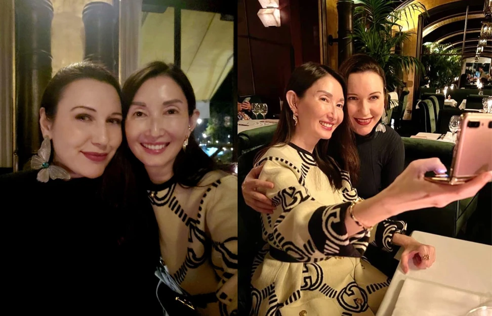 <p>Katerina Perez wearing her butterfly earring to have dinner with Simone Ng of Simone Jewels in Paris</p>
