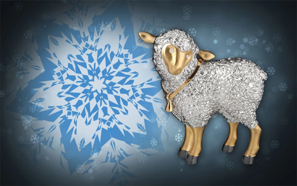 <p>Mousson Atelier Sheep brooch in yellow and white gold with diamonds</p>