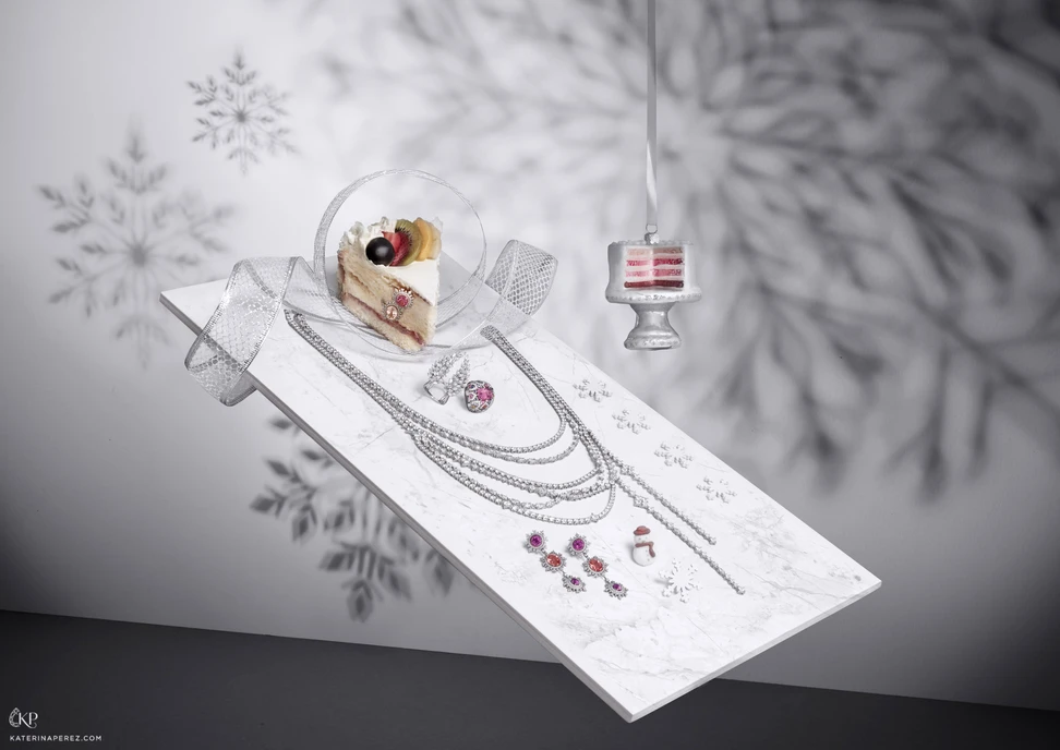 <p class="editorial_caption">Nadine Aysoy Tsarina ring with pink sapphire and diamonds; Tsarina ring with morganite and diamonds; Messika Angel ring in 18K white gold and diamonds; Fabergé ring with a pink sapphire, multicoloured sapphires and diamonds; Harry Winston Secret Combination necklace with 568 marquise, square emerald-cut and round brilliant diamonds weighing a total of approximately 115.90 carats, set in platinum; Nadine Aysoy Tsarina Berry Flake earrings with sapphires, morganites and diamonds</p>
