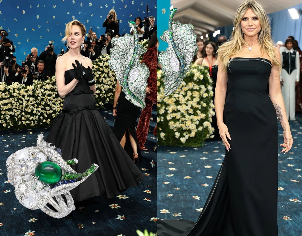 <p>Nicole Kidman&#8217;s jewels were from Cindy Chao The Art Jewel’s White Label collection, while Heidi Klum wore an oval diamond by Lorraine Schwartz around her neck, suspended on an invisible string</p>
