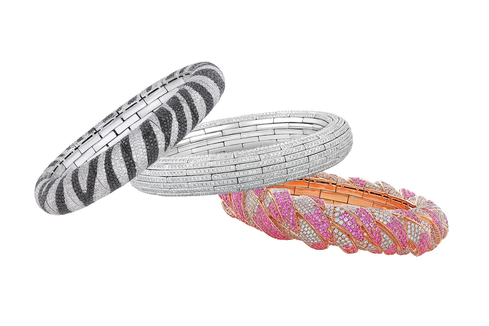 <p>Nirav Modi bangles in sapphire, white and black diamonds</p>