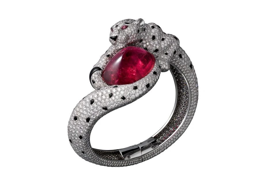 <p>Panthere de Cartier bracelet &#8211; platinum, rubellite, pink sapphires, onyx, diamonds</p>
