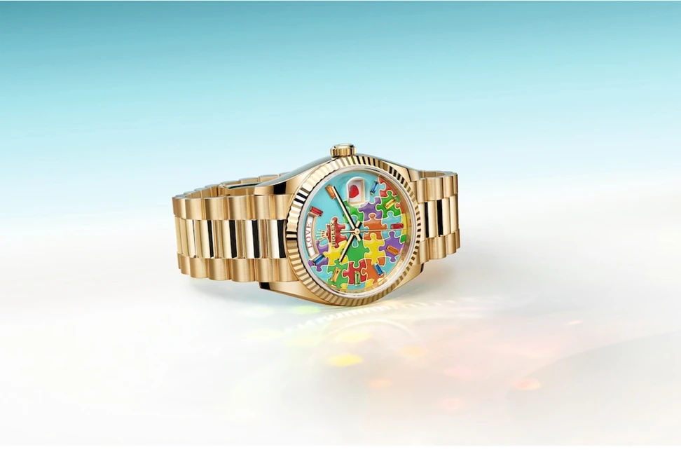 <p>Rolex Oyster Perpetual Day-Date 36 in gold and enamel</p>