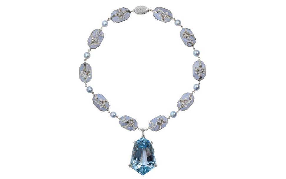 <p>A 159-carat unheated topaz necklace with diamonds and chalcedony created by Simone Ng of Simone Jewels </p>
