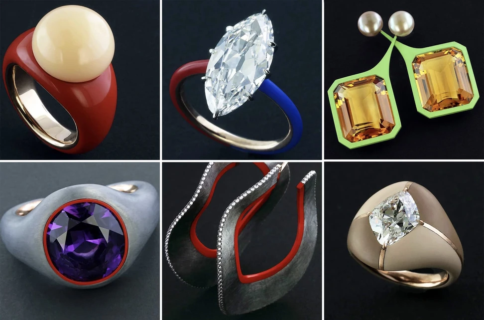 <p>Taffin by James de Givenchy jewellery with diamonds, gemstones and ceramic</p>