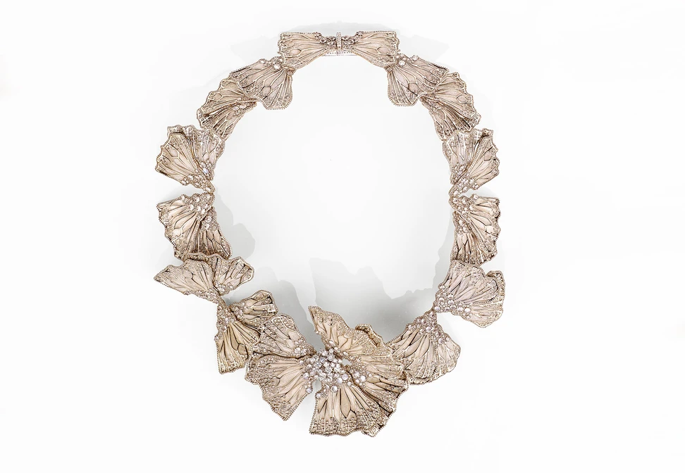 <p>Tatiana Verstraeten &#8216;Vienna&#8217; necklace with diamond, moonstone and enamel in gold</p>
