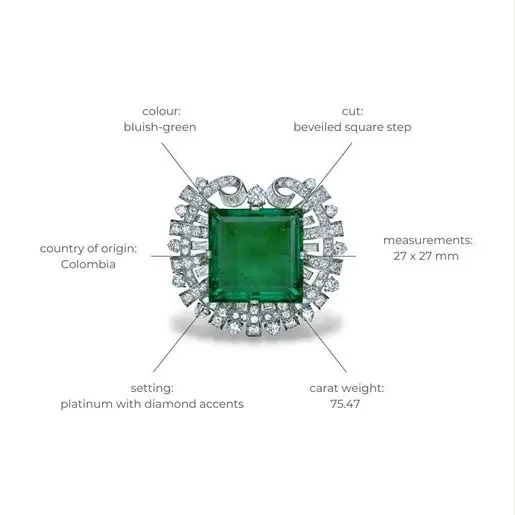 <p>The Hooker Emerald brooch features a 75.47-carat medium blue-green Colombian emerald</p>
