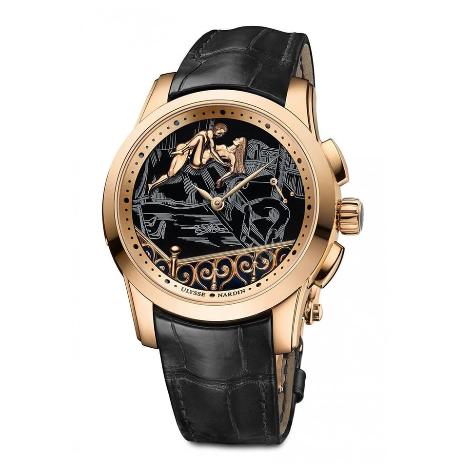<p>Ulysse Nardin Classic Voyeur erotic watch in anthracite and rose gold</p>
