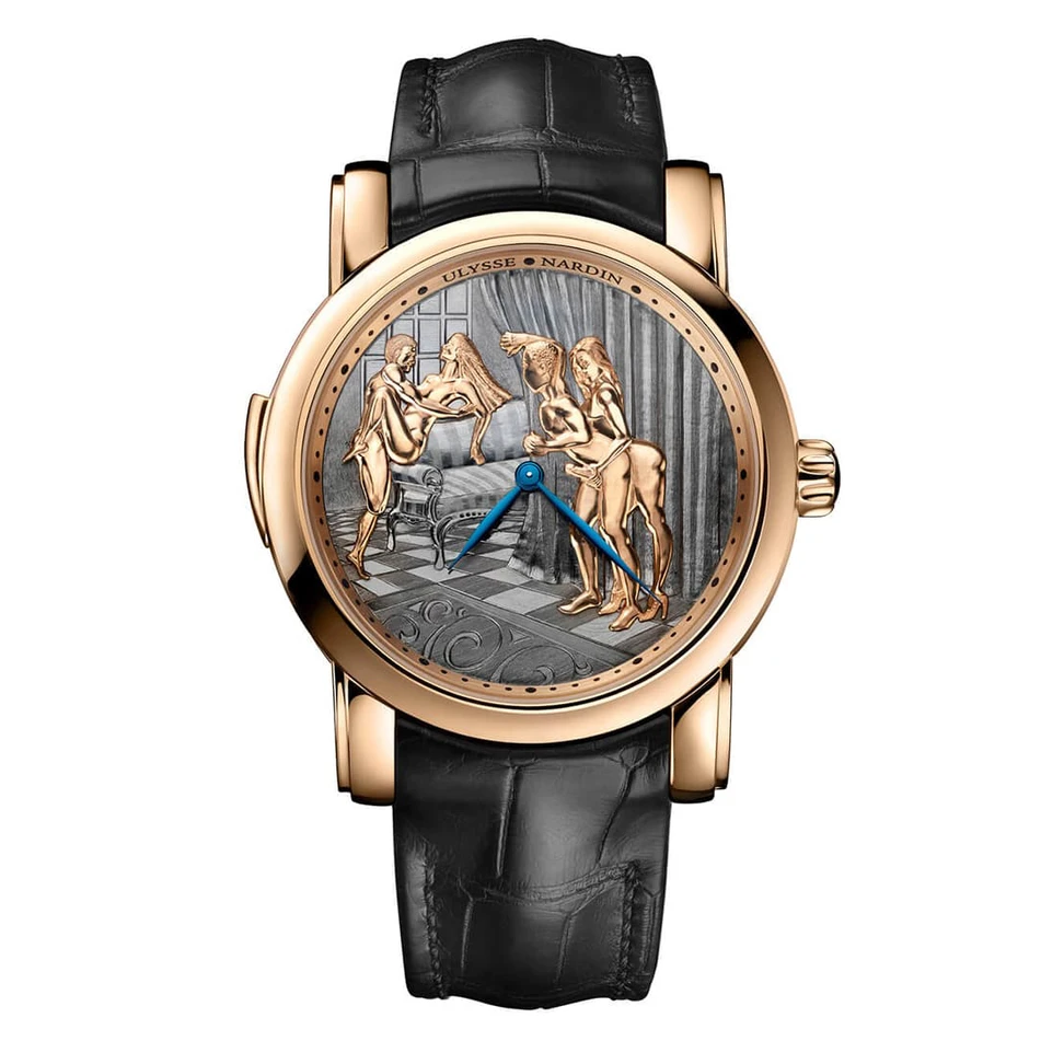 <p>Ulysse Nardin Classic Voyeur erotic watch in anthracite and rose gold</p>
