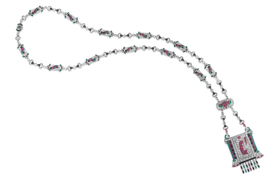 <p>Van Cleef &amp; Arpels Arpels ruby, emerald, onyx and diamond Egyptian Revival sautoir – Included in the Christie’s The World of Heidi Horten: Magnificent Jewels Part I auction</p>
