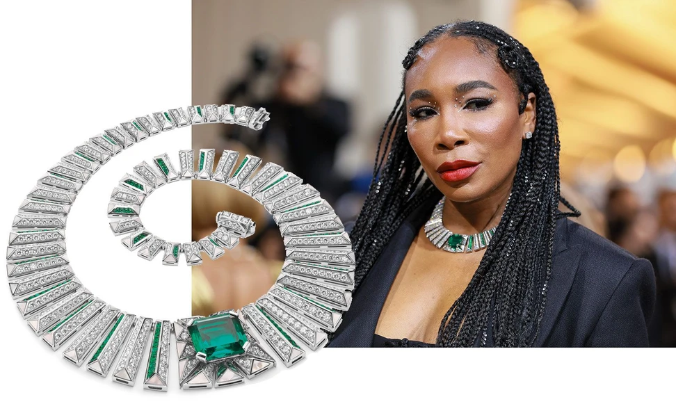 <p>Venus Williams in a Bulgari High Jewellery necklace with over 34 carats of emeralds at the Met Gala 2022</p>