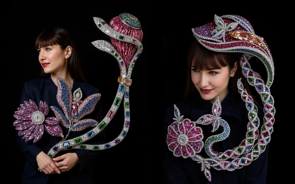 <p>Interpretations of Katerina Perez in a &#8216;Diamond Garden&#8217; created by AI artist Anastasia Rogozhina of @ai.castle on Instagram</p>
