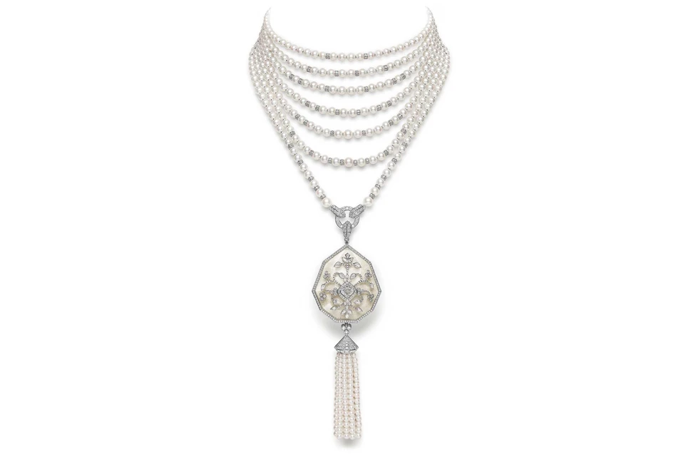 <p>The Nagaur necklace, from Boucheron’s 2015 Bleu de Jodpur High Jewellery collection, featured sand from the Thar desert in Rajasthan encased in rock crystal</p>