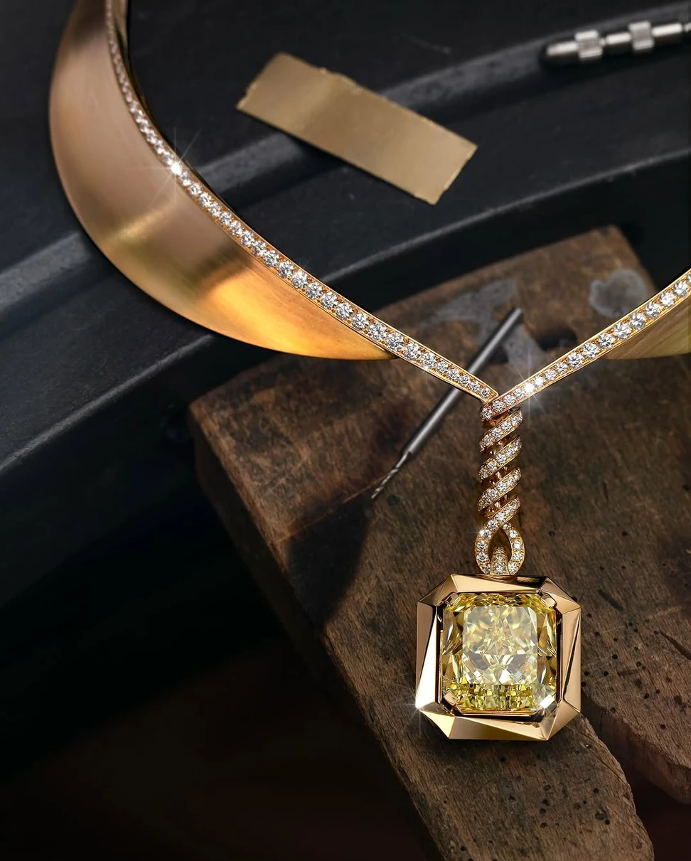 <p>Messika Solar Diva necklace with a 34-carat yellow cushion-cut diamond and further colourless diamonds in 18k gold </p>
