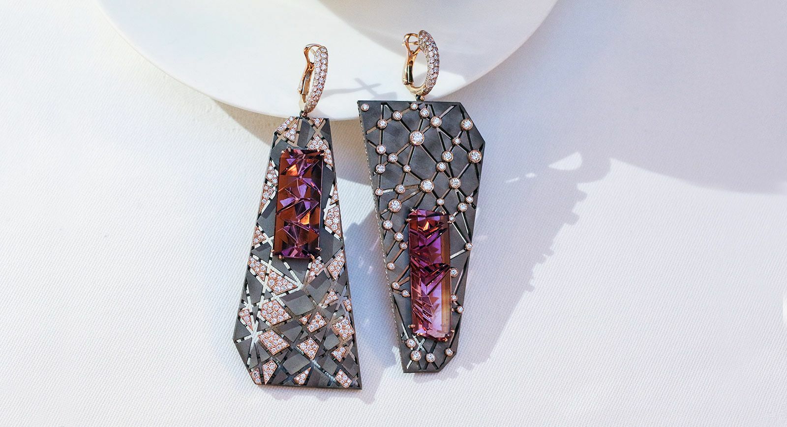 VMAR  earrings with fancy cut pink tourmalines and diamonds